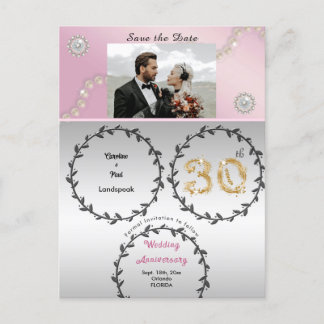 Rose Gold & 30th Pearls Anniversary Save the Date Postcard