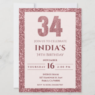 rose gold 34th birthday party invitation