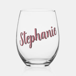 Rose Gold 3D Elegant Handwritten Style Name Stemless Wine Glass