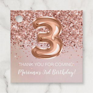 Rose Gold 3rd Birthday Party Favour Tags