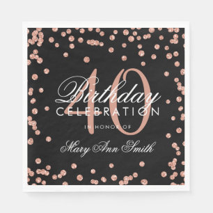 Rose Gold 40th Birthday Glitter Confetti Black Napkin