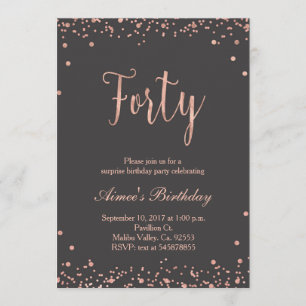 Rose Gold 40th Birthday Invitation