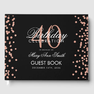 Rose Gold 40th Birthday Party Confetti Black Guest Book