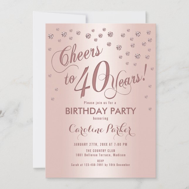 Rose Gold 40th Birthday Party Invitation (Front)