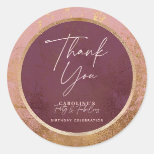 Rose Gold 40th Birthday Party Thank You Classic Round Sticker