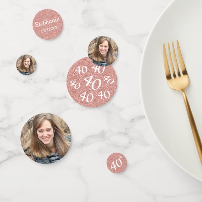 Rose Gold 40th Birthday Photo Table Confetti (Group)