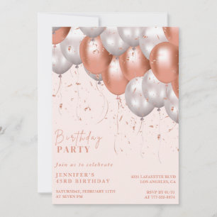 Rose gold 43rd birthday invitations Balloon Glam
