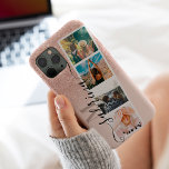 Rose gold 4 photo grid collage name blush monogram Case-Mate iPhone case<br><div class="desc">Modern 4 photos grid collage name and monogram rose gold glitter ombre on pastel blush pink with a photo booth style collage</div>