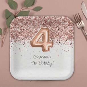Rose Gold 4th Birthday Party Paper Plate