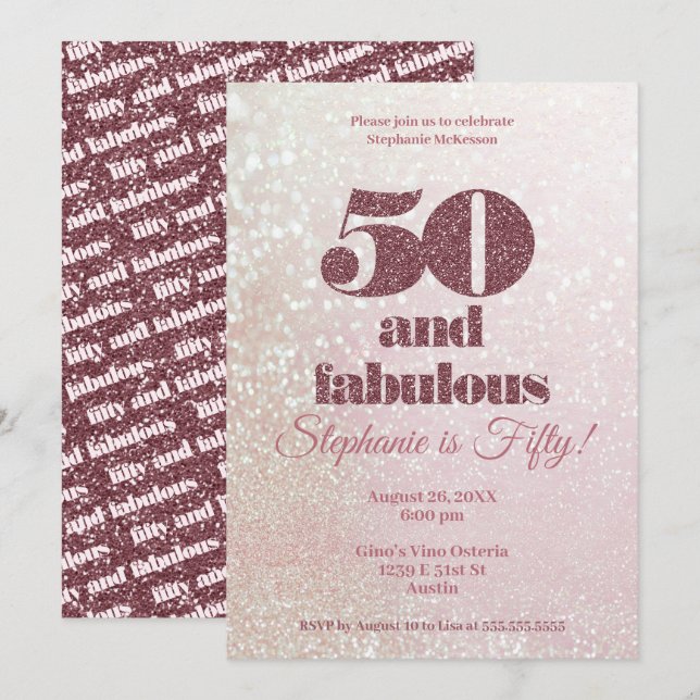 Rose Gold 50 and Fabulous Elegant Fifty Birthday Invitation (Front/Back)
