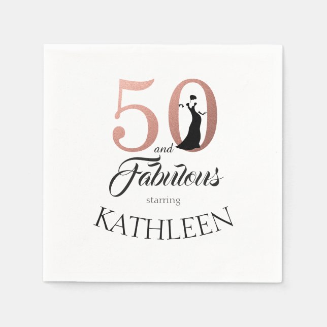 Rose Gold 50 Fabulous 50th Birthday Party Monogram Napkin (Front)
