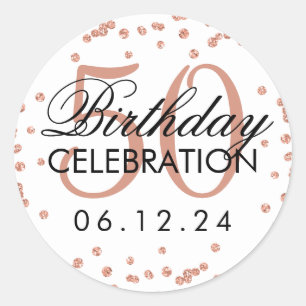 Rose Gold 50th Birthday Faux Glitter Confetti Classic Round Sticker