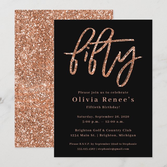 Rose Gold 50th Birthday Invitation Template (Front/Back)