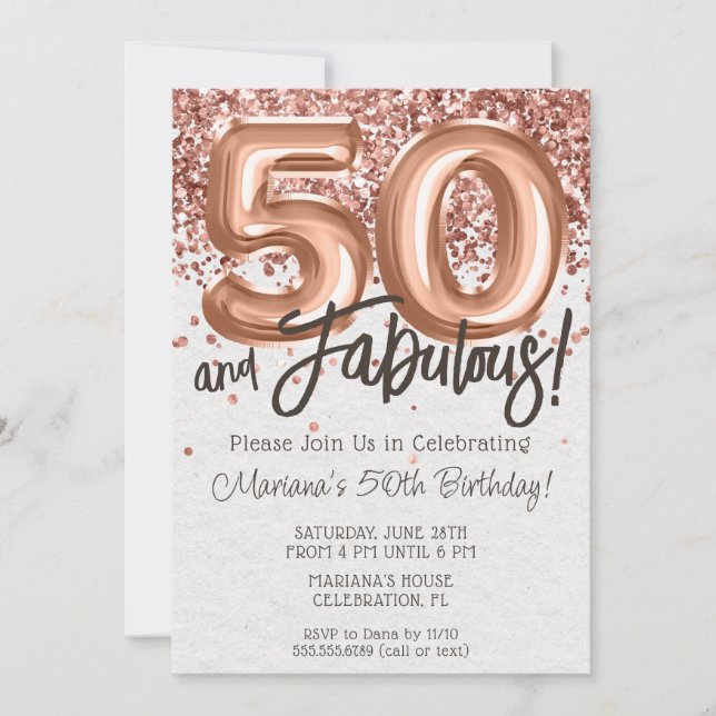 Rose Gold 50th Birthday Party Invitation (Front)