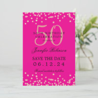 Rose Gold 50th Birthday Party Save Date Hot Pink