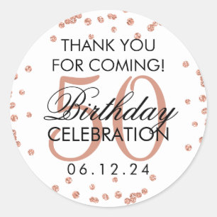 Rose Gold 50th Birthday Thank You Glitter Confetti Classic Round Sticker
