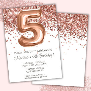 Rose Gold 5th Birthday Party Invitation