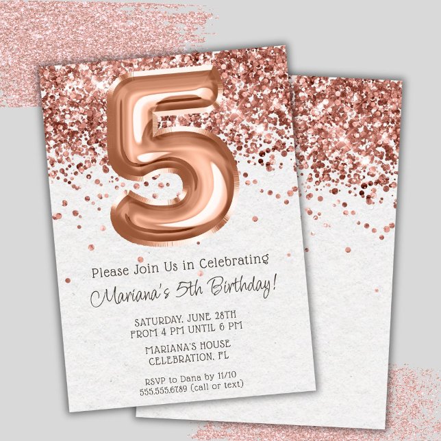 Rose Gold 5th Birthday Party Invitation (Creator Uploaded)