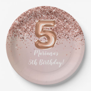  Rose Gold 5th Birthday Party Paper Plate