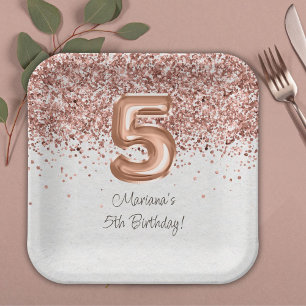 Rose Gold 5th Birthday Party Paper Plate