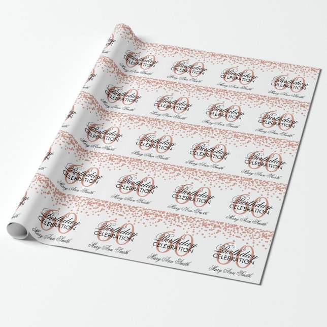 Rose Gold 60th Birthday Faux Glitter Confetti Wrapping Paper (Unrolled)