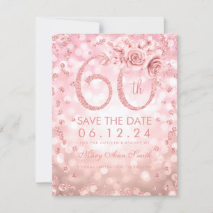 Rose Gold 60th Birthday Glam Lights Save The Date