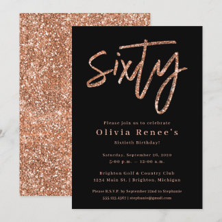 Rose Gold 60th Birthday Invitation Template