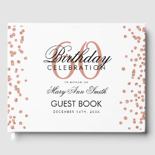 Rose Gold 60th Birthday Party Glitter Confetti Guest Book