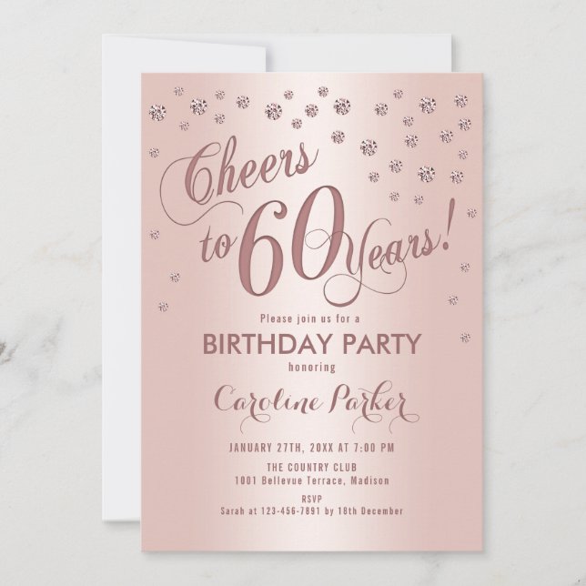 Rose Gold 60th Birthday Party Invitation (Front)