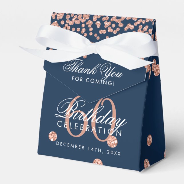 Rose Gold 60th Birthday Thank You Confetti Navy Favour Box (Front Side)