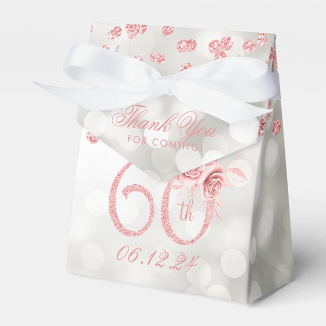Rose Gold 60th Birthday Thank You Floral Silver  Favour Box (Front Side)