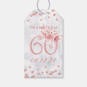 Rose Gold 60th Birthday Thank You Glam Marble  Gift Tags