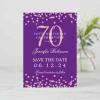 Rose Gold 70 Birthday Save Date Confetti Purple 