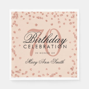Rose Gold 70th Birthday Glitter Confetti Blush Napkin