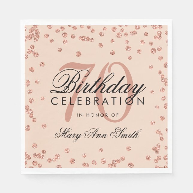 Rose Gold 70th Birthday Glitter Confetti Blush Napkin (Front)