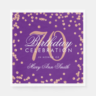 Rose Gold 70th Birthday Glitter Confetti Purple Napkin