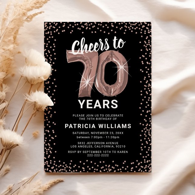 Rose Gold 70th Birthday Invitation (Creator Uploaded)