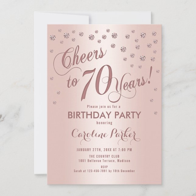 Rose Gold 70th Birthday Party Invitation (Front)