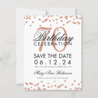 Rose Gold 70th Birthday Save Date Confetti