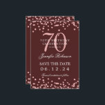 Rose Gold 70th Birthday Save Date Details Burgundy Invitation<br><div class="desc">Elegant "70th Birthday Party" design with faux glitter confetti & details text. Easy to use and easy to personalise. Order Today!</div>