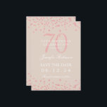 Rose Gold 70th Birthday Save Date Details Champagn Invitation<br><div class="desc">Elegant "70th Birthday Party" design with faux glitter confetti & details text. Easy to use and easy to personalise. Order Today!</div>