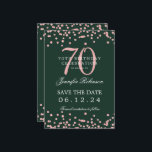 Rose Gold 70th Birthday Save Date Details Green  Invitation<br><div class="desc">Elegant "70th Birthday Party" design with faux glitter confetti & details text. Easy to use and easy to personalise. Order Today!</div>