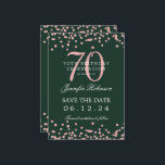 Rose Gold 70th Birthday Save Date Details Green  Invitation<br><div class="desc">Elegant "70th Birthday Party" design with faux glitter confetti & details text. Easy to use and easy to personalise. Order Today!</div>