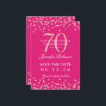 Rose Gold 70th Birthday Save Date Details Hot Pink Invitation<br><div class="desc">Elegant "70th Birthday Party" design with faux glitter confetti & details text. Easy to use and easy to personalise. Order Today!</div>