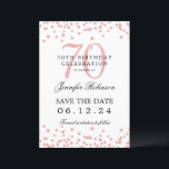 Rose Gold 70th Birthday Save the Date Details Invitation<br><div class="desc">Elegant "70th Birthday Party" design with faux glitter confetti & details text. Easy to use and easy to personalise. Order Today!</div>