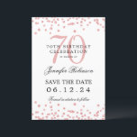 Rose Gold 70th Birthday Save the Date Details Invitation<br><div class="desc">Elegant "70th Birthday Party" design with faux glitter confetti & details text. Easy to use and easy to personalise. Order Today!</div>
