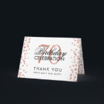 Rose Gold 70th Birthday Thank you Glitter Confetti Card<br><div class="desc">Elegant 70th Birthday Party Rose Gold Faux Glitter Confetti White template. Easy to use and easy to personalise. Order Today!</div>
