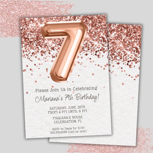 Rose Gold 7th Birthday Party Invitation (Creator Uploaded)