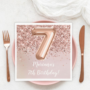  Rose Gold 7th Birthday Party Napkin