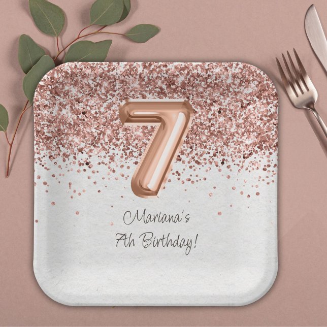  Rose Gold 7th Birthday Party Paper Plate (Creator Uploaded)